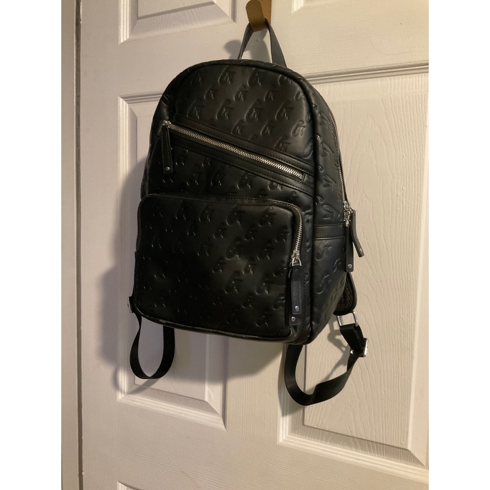 Mia Ray Glam-A-Holic Black Embossed Logo Vegan Leather Laptop Backpack Bag